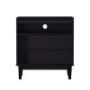 Mid-Century Modern Solid Wood 2-Drawer Gallery Nightstand - Black