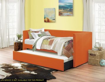 Orange Fabric Upholstered 1pc Day Bed with Pull-out Trundle Nailhead Trim Wood Frame Furniture