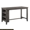 Modern Gray 1pc Counter Height Table with Built-in Shelves Wooden Multifunctional Kitchen Dining Room Furniture