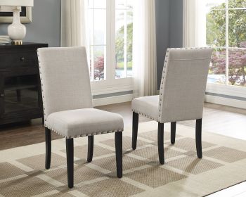 Biony Fabric Dining Chairs with Nailhead Trim, Set of 2, Tan