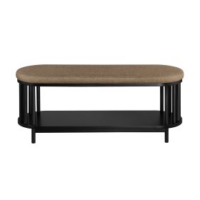 Scandi Upholstered-Top Storage Bench with Lower Shelf – Black