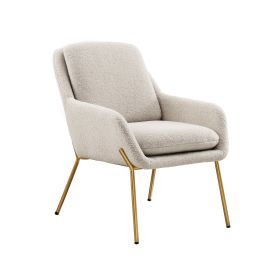 Contemporary Upholstered Boucle Minimalist Accent Chair – Cream / Gold