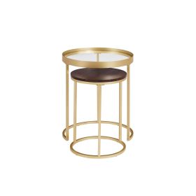 Contemporary Gold-Metal Nesting Side Tables – Dark Walnut / Pale Gold