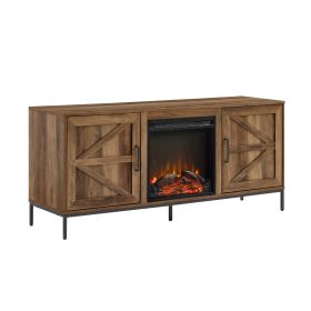 Modern Farmhouse Barn Door Fireplace TV Stand for TVs up to 65' – Rustic Oak