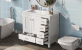 36" White Bathroom Vanity with Ceramic Sink Combo, Abundant Storage Cabinet -2 Soft-close doors and 5 drawers