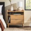 Mid-Century Modern Solid Wood 2-Drawer Gallery Nightstand – Natural Pine