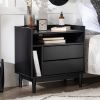 Mid-Century Modern Solid Wood 2-Drawer Gallery Nightstand - Black