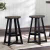 Rustic Distressed Solid Wood Round Dining Stool – Grey