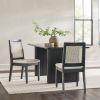 Modern Solid Wood Dining Chair with Rattan Inset Back, Set of 2, Black