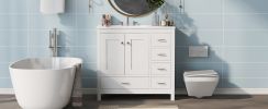 36" White Bathroom Vanity with Ceramic Sink Combo, Abundant Storage Cabinet -2 Soft-close doors and 5 drawers