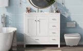 36" White Bathroom Vanity with Ceramic Sink Combo, Abundant Storage Cabinet -2 Soft-close doors and 5 drawers