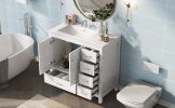 36" White Bathroom Vanity with Ceramic Sink Combo, Abundant Storage Cabinet -2 Soft-close doors and 5 drawers