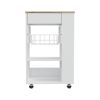 Blosson Kitchen Cart, One Drawer, Two Open Shelves, Four Casters -White / Light Oak