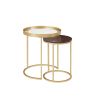 Contemporary Gold-Metal Nesting Side Tables – Dark Walnut / Pale Gold