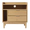 Mid-Century Modern Solid Wood 2-Drawer Gallery Nightstand – Natural Pine