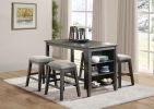 Modern Gray 1pc Counter Height Table with Built-in Shelves Wooden Multifunctional Kitchen Dining Room Furniture