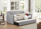 Modern Design Gray Fabric Upholstered 1pc Sofa Bed w Trundle Button-Tufted Detail Nailhead Trim Daybed Wooden Furniture