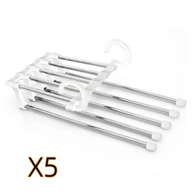 5 In 1 Wardrobe Hanger Multi-functional Clothes Hangers Pants Stainless Steel Magic Wardrobe Clothing Hangers For Clothes Rack (Option: White-47x18cm 5PCS)