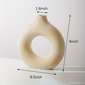 1pc; White Ceramic Vase White Vases For Decor; Modern Home Decor Vase; Boho Vases For Decor; Circle Vase; Round Vase; Donut Vase; Decorative Vase (Color: Cream Color)