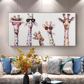 Hand Painted Oil Painting  Horizontal Abstract Animals Giraffe Modern Living Room Hallway Bedroom Luxurious Decorative Painting (size: 150X220cm)