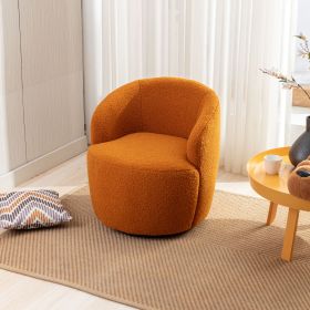 fabric swivel accent armchair barrel chair with black powder coating metal ring (Color: Caramel)