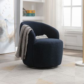 fabric swivel accent armchair barrel chair with black powder coating metal ring (Color: Dark Blue)