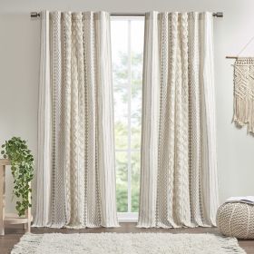 Cotton Printed Curtain Panel with Chenille Stripe and Lining (Color: as Pic)