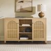 Transitional 58" 2-Door Sideboard with Arched Rattan Panels, Black